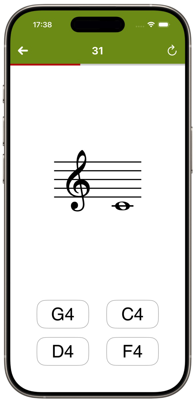 Czytanie nut – Szybciej! 7 – zrzut ekranu trybu Note-to-Name