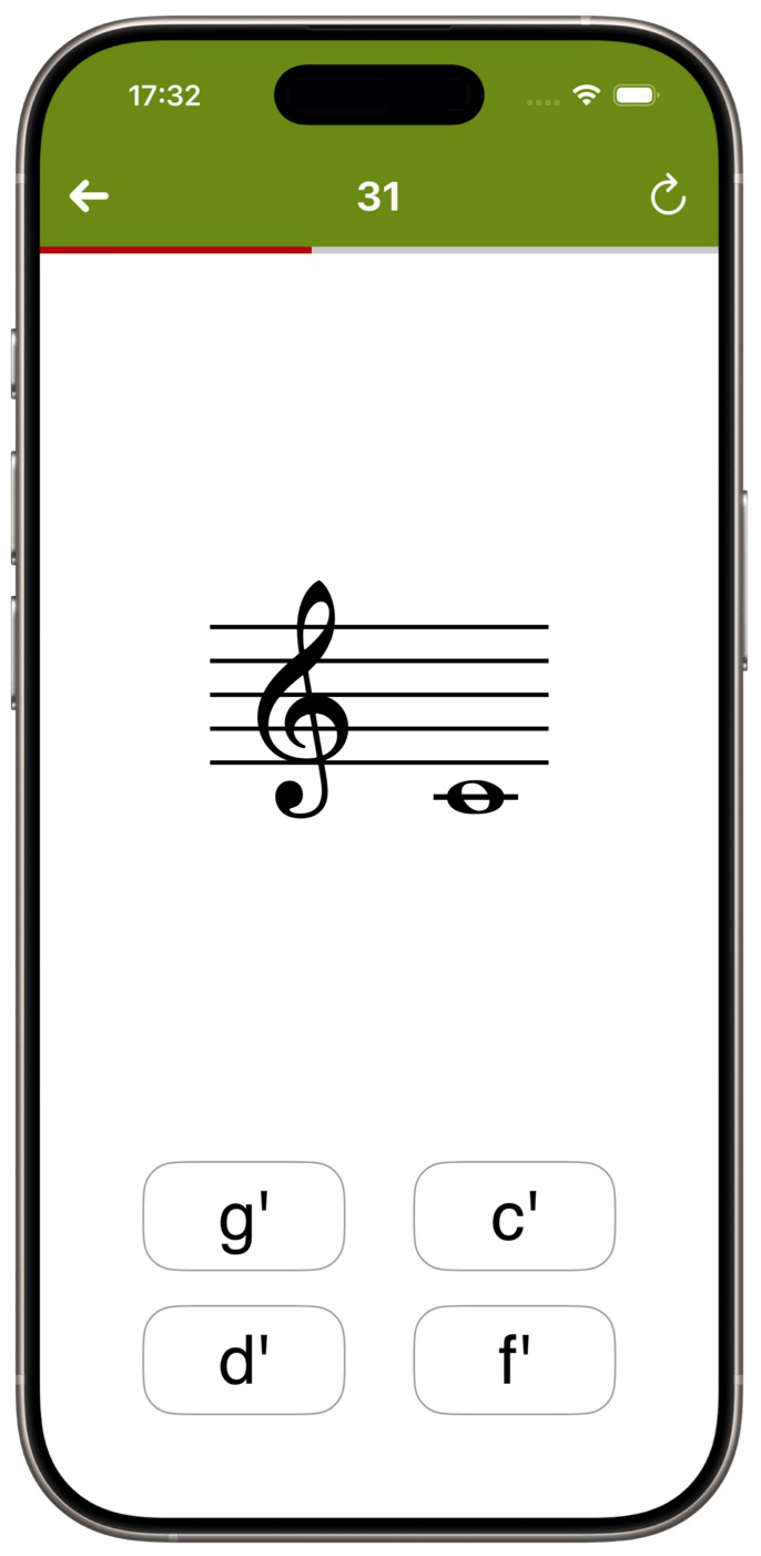 Noten Lesen - schneller lesen 7 – Screenshot Note-zu-Name-Modus